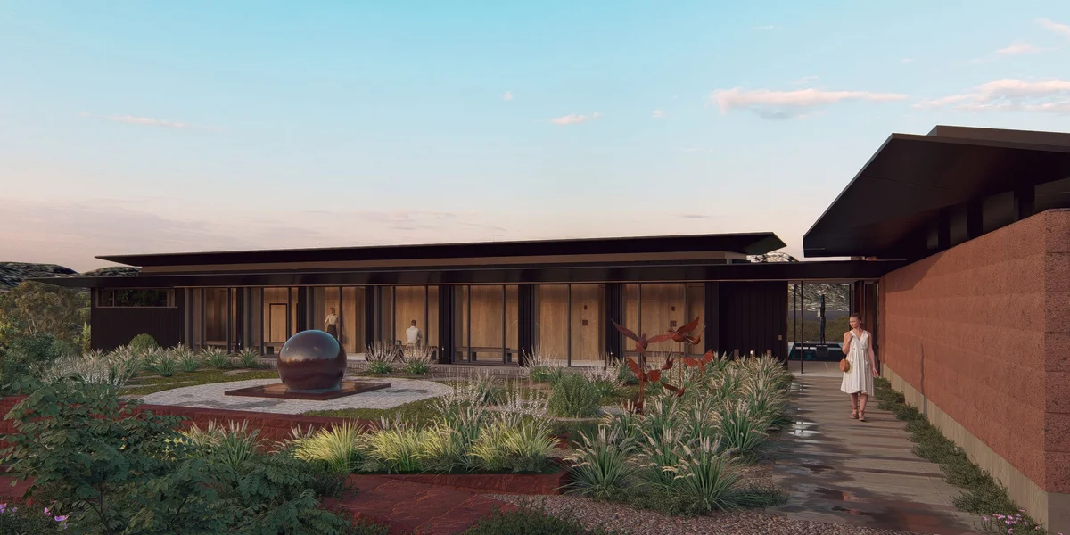 Saffire Freycinet luxury wilderness lodge at sunset, Tasmania
