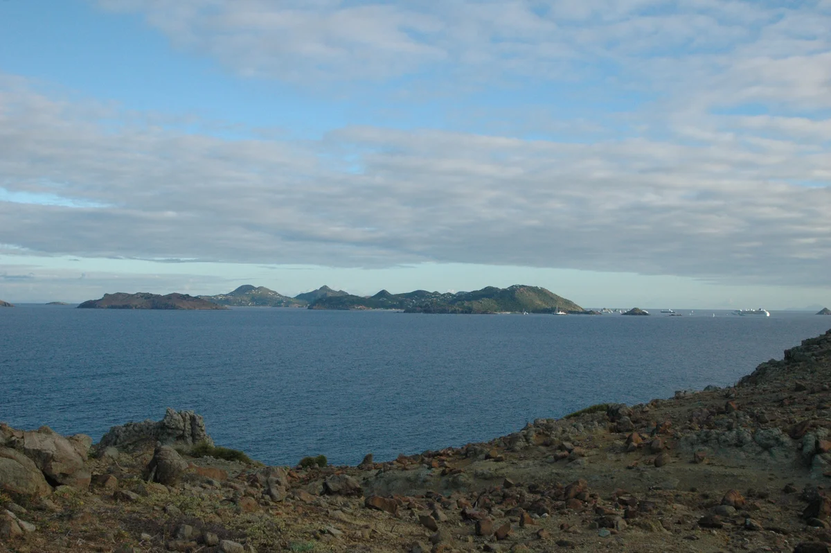 Saint Barthélemy seen from Île Forchue, Caribbean