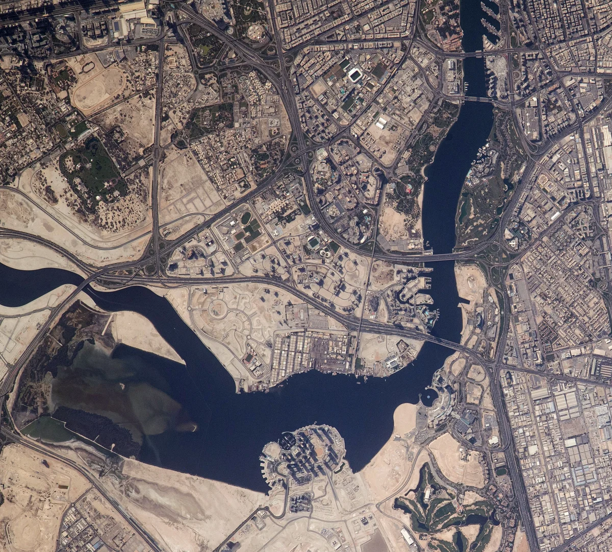 Dubai waterways aerial view from the International Space Station
